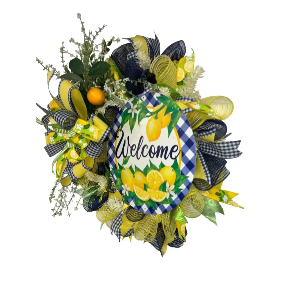 Lemon Summer Wreath, Lemon Front Door Wreath, Welcome Wreath